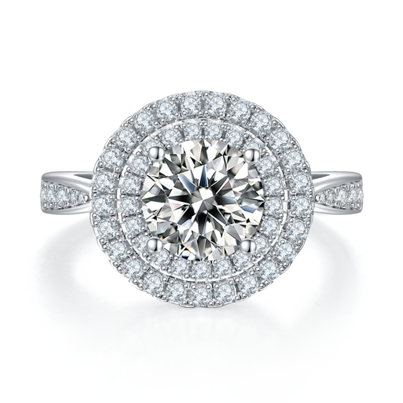 豪镶圆形S925银镀白金MoissaniteWomen's Ring2.0ctD级